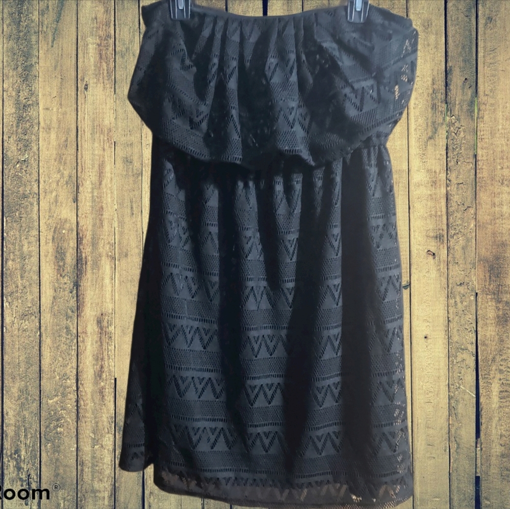 Womens L black lacy strapless Vanity summer Dress